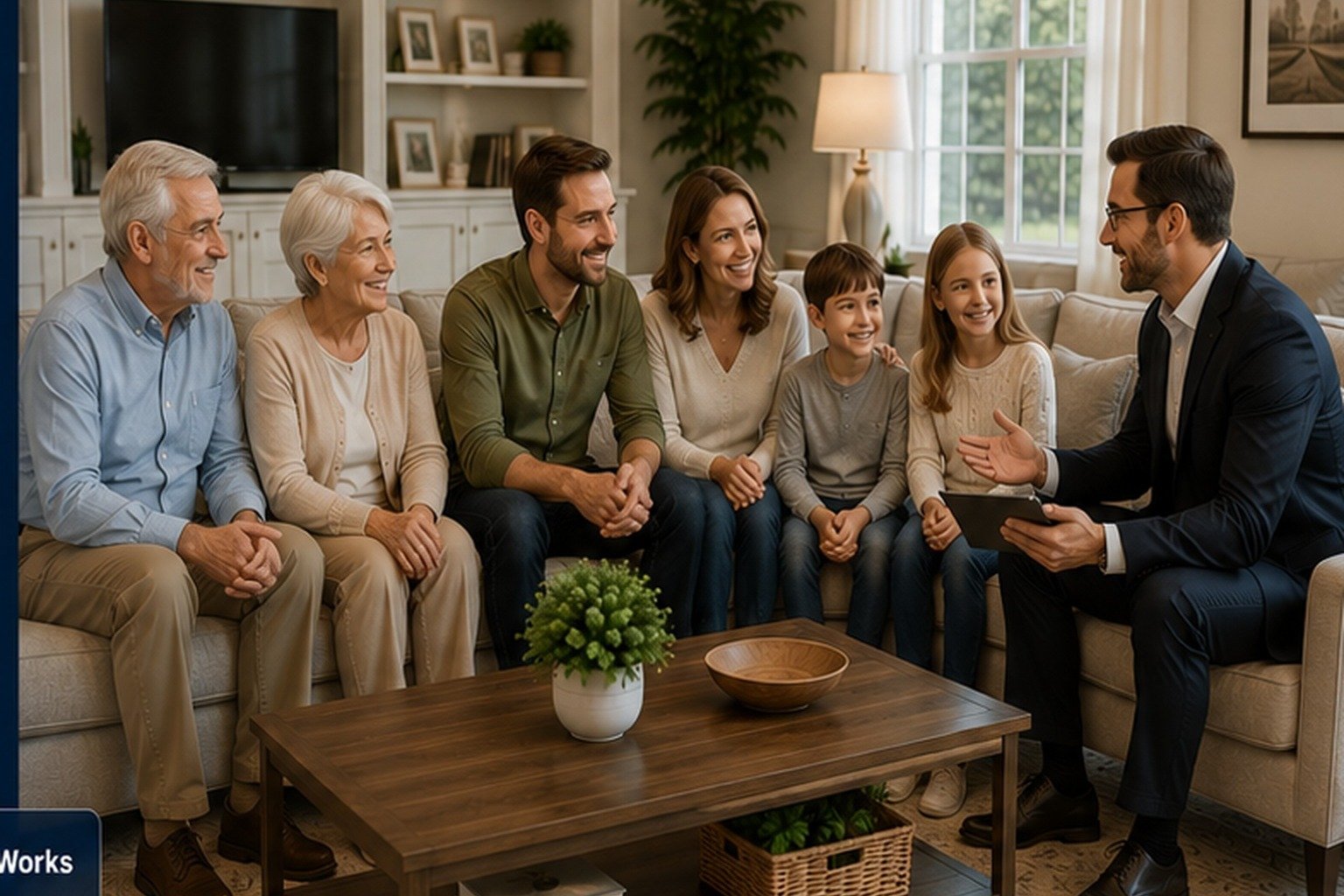 Family discussing coverage options with a professional adviser